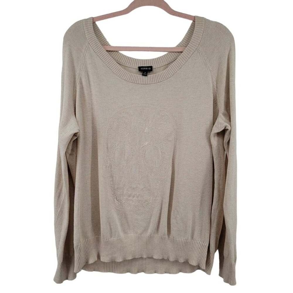 Torrid 100% Cotton Long Sleeve Skull Sweater Cream‎ Size 2